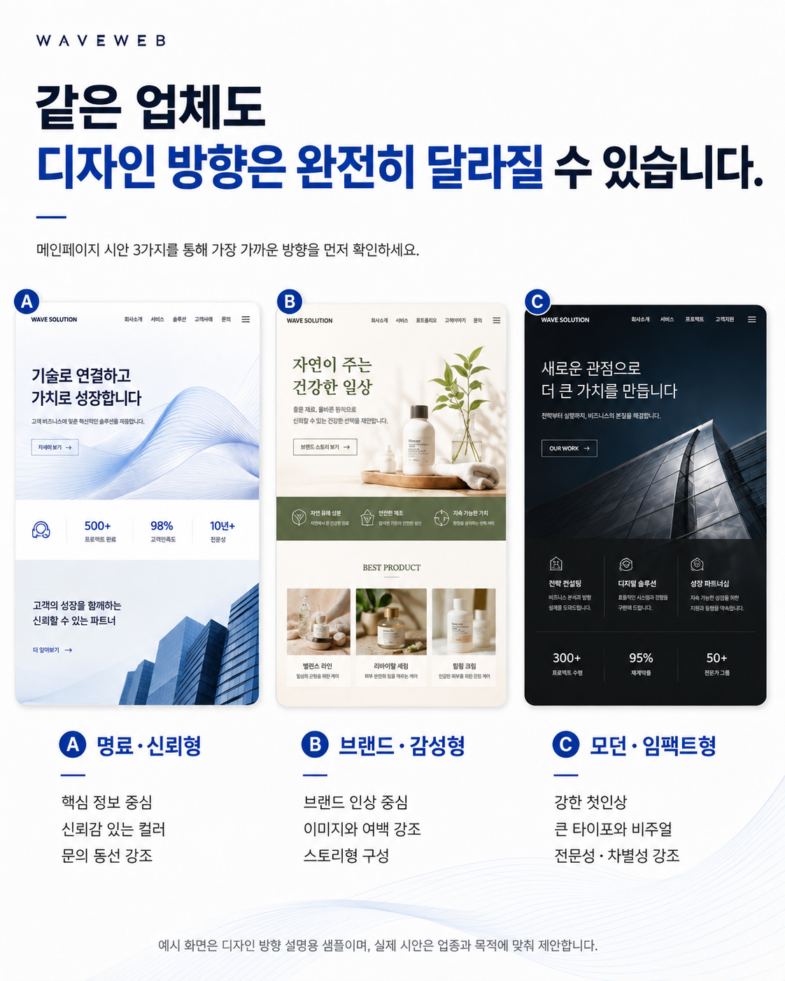같은 업체도 디자인 방향은 완전히 달라질 수 있습니다